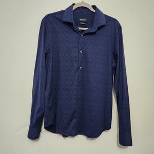 Bugatchi OoohCotton Tech Mens Medium Night Blue 8-Way Stretch Shirt TF9130K62